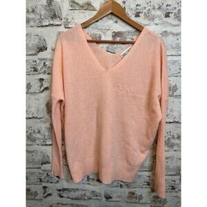 Rare Wildfox "shhh" embroidered cashmere v-neck sweater pink coral size Small